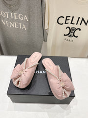 chanel/26SS NEW Pearl bow flat slippers