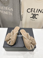 chanel/26SS NEW Pearl bow flat slippers