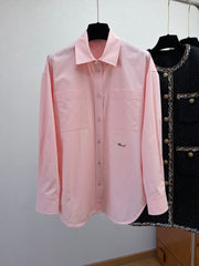 chanel/🔥Highest Quality🔥26SS NEW show style double pocket silk cotton pink shirt
