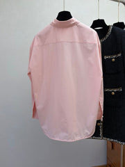 chanel/🔥Highest Quality🔥26SS NEW show style double pocket silk cotton pink shirt