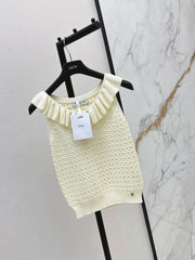 Dior/26SS NEW Ruffled Collar Openwork Crochet Vest