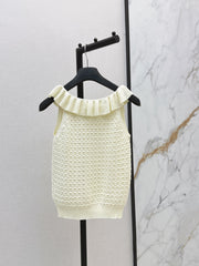 Dior/26SS NEW Ruffled Collar Openwork Crochet Vest