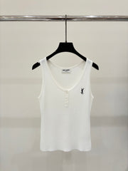 26SS NEW Jacquard Simple Small Round Button Detail Casual Thin Knitted Vest