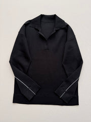 26SS NEW Black Collared Loose-fitting Pullover
