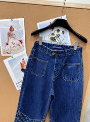 26SS NEW Patchwork Letter V-Neck Jeans