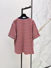 26SS NEW Retro Color Block Striped Rolled-Up Short-Sleeve T-Shirt 🤎