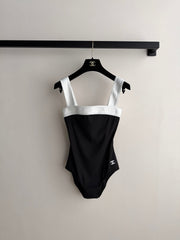 26SS NEW Black and White Color Block One-Piece Strap Swimsuit