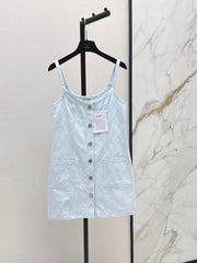 26SS NEW Coco Girl Beach Collection Heavy Embroidery Diamond Pattern Denim Suspender Dress🩵