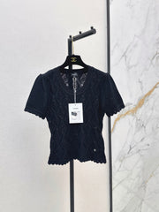 26SS NEW U-neck knitted openwork short-sleeved knit top 🖤