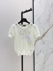 26SS NEW White Openwork Knit Short-Sleeve T-Shirt 🤍
