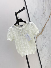 26SS NEW White Openwork Knit Short-Sleeve T-Shirt 🤍