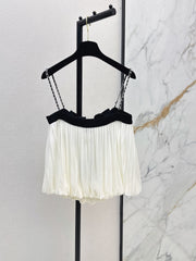 26SS NEW Color-blocked bow-decorated chain strapless camisole 🖤