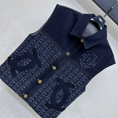 26SS NEW Tweed Patchwork Denim Vest