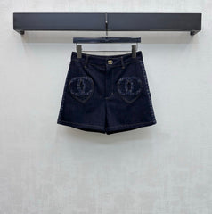 26SS NEW Tweed Patchwork Denim Shorts