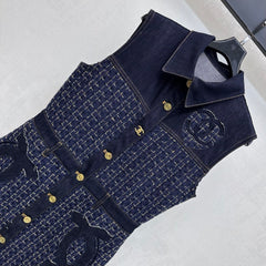 26SS NEW Tweed Patchwork Denim Vest Dress