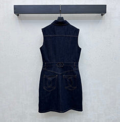 26SS NEW Tweed Patchwork Denim Vest Dress