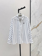 26FW New Blue Striped Shirt with Embroidered Logo and Batwing Sleeves 🩵