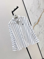 26FW New Blue Striped Shirt with Embroidered Logo and Batwing Sleeves 🩵