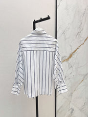 26FW New Blue Striped Shirt with Embroidered Logo and Batwing Sleeves 🩵