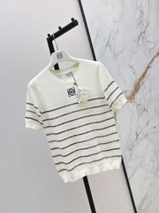 26FW New Minimalist Striped Knit Short-Sleeve Top 🤍