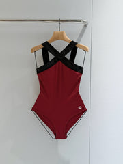 26FW New Dark Red One-Piece Swimsuit👙