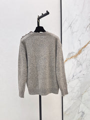 🔥Highest Quality🔥 26FW New Métiers d'Art Collection: Grey heathered pullover sweater featuring 3D camellia shoulder detailing 🩶