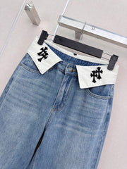 🔥HOT🔥 26FW New Embroidered Cross Fold-Over Waist Straight-Leg Jeans