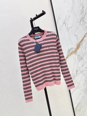 26FW New Retro Color-Block Striped Crew-Neck Long-Sleeve Knit Base Layer 💕