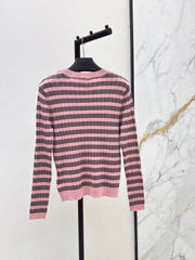 26FW New Retro Color-Block Striped Crew-Neck Long-Sleeve Knit Base Layer 💕