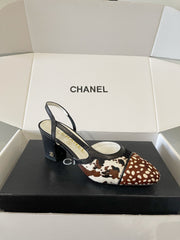 26FW New Women's Versatile Color-Block Slingback Sandals with Chunky Heels (height: 6.5cm)