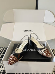 26FW New Women's Versatile Color-Block Slingback Sandals with Chunky Heels (height: 6.5cm)