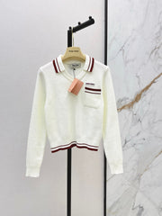 26FW New Color-Block Striped Collared Knit Top 💛
