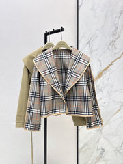 26FW New: Two-piece set featuring a trench coat with a large lapel and a plaid inner layer 🤎
