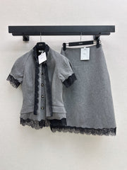 26FW New Short-Sleeve Top with Lace Paneling and Ribbon Detail 🩶