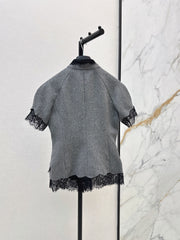26FW New Short-Sleeve Top with Lace Paneling and Ribbon Detail 🩶