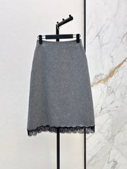 26FW New High-Waisted A-Line Skirt with Lace Paneling 🩶