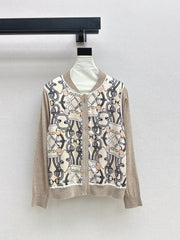 26FW New Long-Sleeve Knit Cardigan with Rayon-Blend Printed Panel 🖤