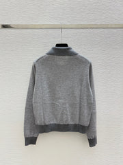 26FW New Color-Block Striped Long-Sleeve Sweater with Collar