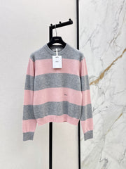 26FW New Grey-Pink Striped Crew-Neck Sweater 🤍
