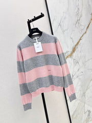 26FW New Grey-Pink Striped Crew-Neck Sweater 🤍
