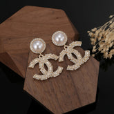 26FW New CC Pearl & Rhinestone Earrings