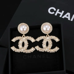 26FW New CC Pearl & Rhinestone Earrings