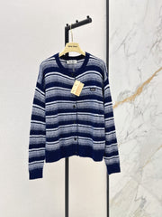 26FW New Navy & White Horizontal Stripe Crew-Neck Knit Cardigan 🖤