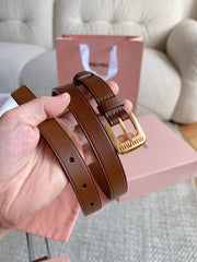 26FW New MM Brown Leather Belt with Metal Buckle 20mm