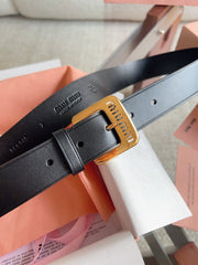 26FW New MM Black Leather Belt with Metal Buckle 30mm