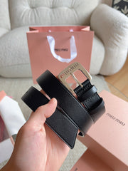26FW New MM Black Leather Belt with Metal Buckle 30mm