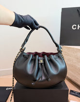 26FW New Black Half-Moon Pleated Bucket Bag
