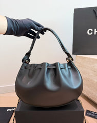 26FW New Black Half-Moon Pleated Bucket Bag