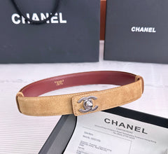 26FW New Khaki-Red Top-Grain Cowhide Belt 30mm