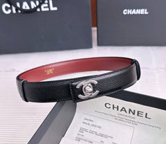 26FW New Black & Red Top-Grain Cowhide Belt-Litchi Grain 30mm